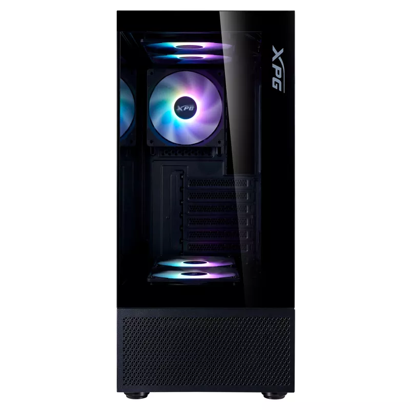 XPG Invader X Mini PC skriňa Midi Tower, ATX/Micro-ATX/Mini-ITX, tvrdené sklo, 5 ARGB ventilátorov 120 mm, USB-C, bez zdroja, čierna