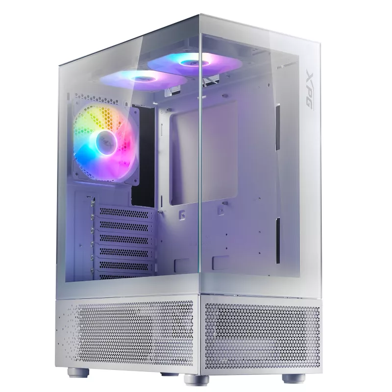 XPG Invader X Mini PC skriňa Midi Tower, ATX/Micro-ATX/Mini-ITX, sklenené panely, 5 ARGB ventilátorov 120 mm, USB-C, bez zdroja, biela