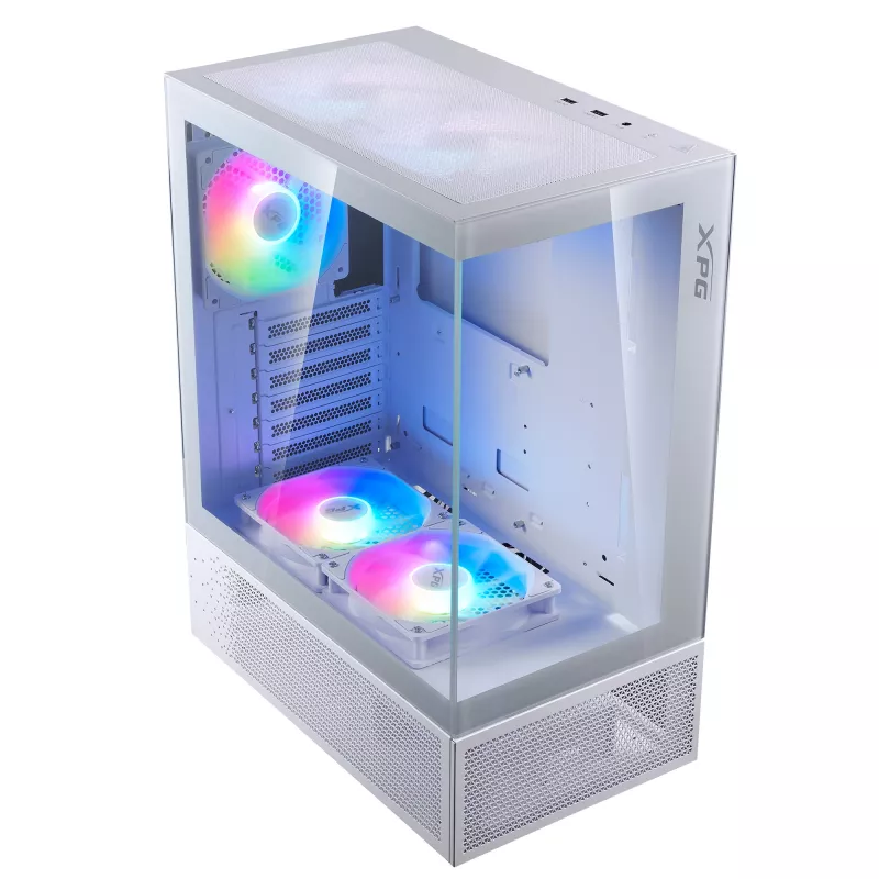 XPG Invader X Mini PC skriňa Midi Tower, ATX/Micro-ATX/Mini-ITX, sklenené panely, 5 ARGB ventilátorov 120 mm, USB-C, bez zdroja, biela