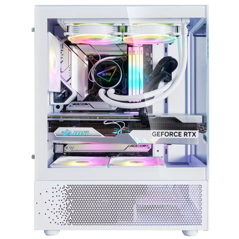 XPG Invader X Mini PC skriňa Midi Tower, ATX/Micro-ATX/Mini-ITX, sklenené panely, 5 ARGB ventilátorov 120 mm, USB-C, bez zdroja, biela