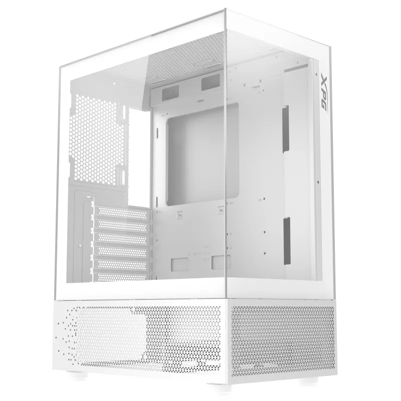 XPG Invader X Mini PC skriňa Midi Tower, ATX/Micro-ATX/Mini-ITX, sklenené panely, 5 ARGB ventilátorov 120 mm, USB-C, bez zdroja, biela