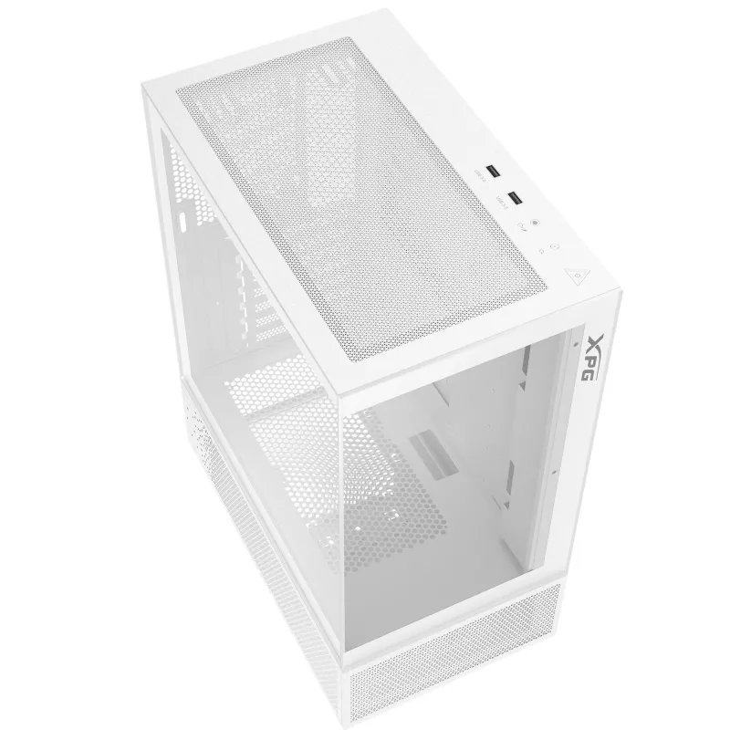 XPG Invader X Mini PC skriňa Midi Tower, ATX/Micro-ATX/Mini-ITX, sklenené panely, 5 ARGB ventilátorov 120 mm, USB-C, bez zdroja, biela