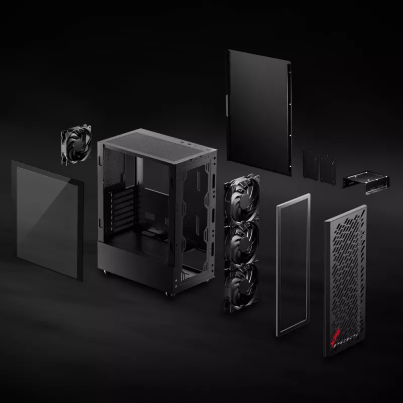 XPG VALOR AIR Mid-Tower čierna, Midi Tower, PC, čierna, ATX, micro ATX, Mini-ATX, uhlíková oceľ, temperované sklo, 16,6 cm