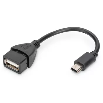 DIGITUS USB 2.0 adaptérový kábel, OTG, Type Mini-B - A M/F, 20cm, USB 2.0 kompatibilný, čierny