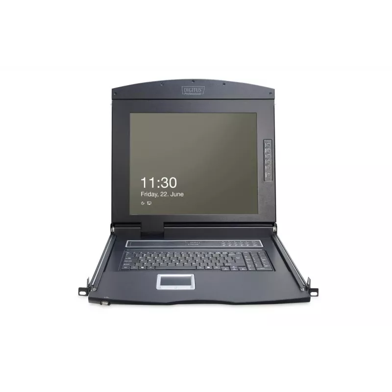 DIGITUS Modularized 43,2 cm (17 inch) TFT konzola s 8-portovým KVM, RAL 9005 čierna – Qwertz, US