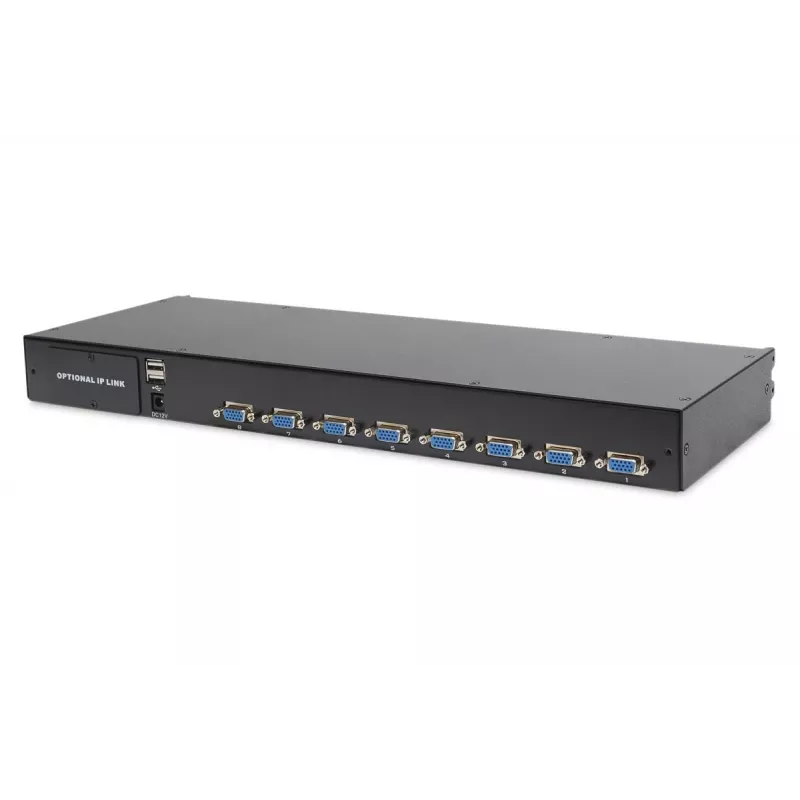 DIGITUS Modularized 43,2 cm (17 inch) TFT konzola s 8-portovým KVM, RAL 9005 čierna – Qwertz, US
