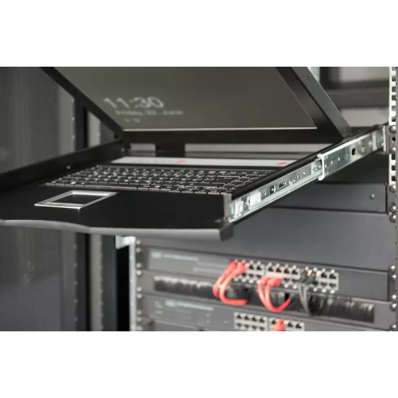 DIGITUS Modularized 43,2 cm (17 inch) TFT konzola s 8-portovým KVM, RAL 9005 čierna – Qwertz, US