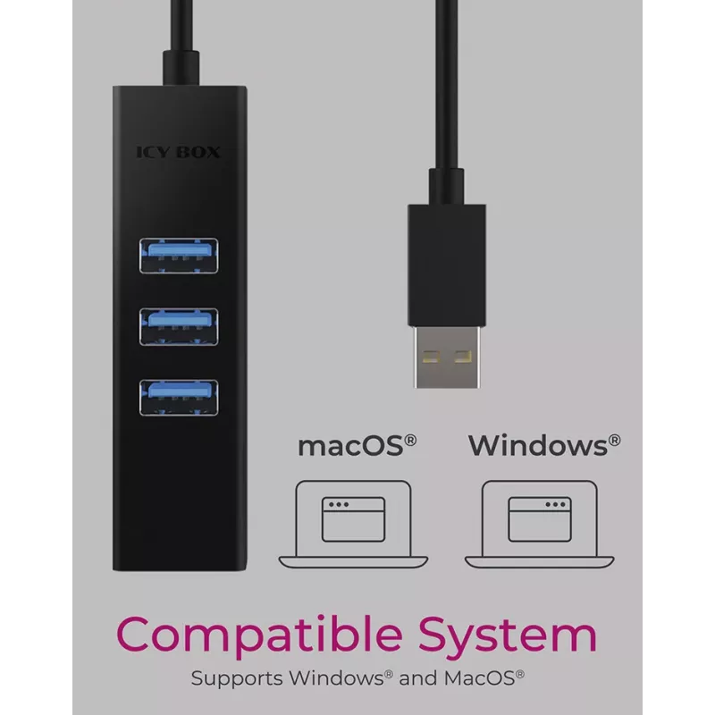 ICY BOX IB-HUB1419-LAN USB 3.2 Gen 1 (3.1 Gen 1) Type-A čierny