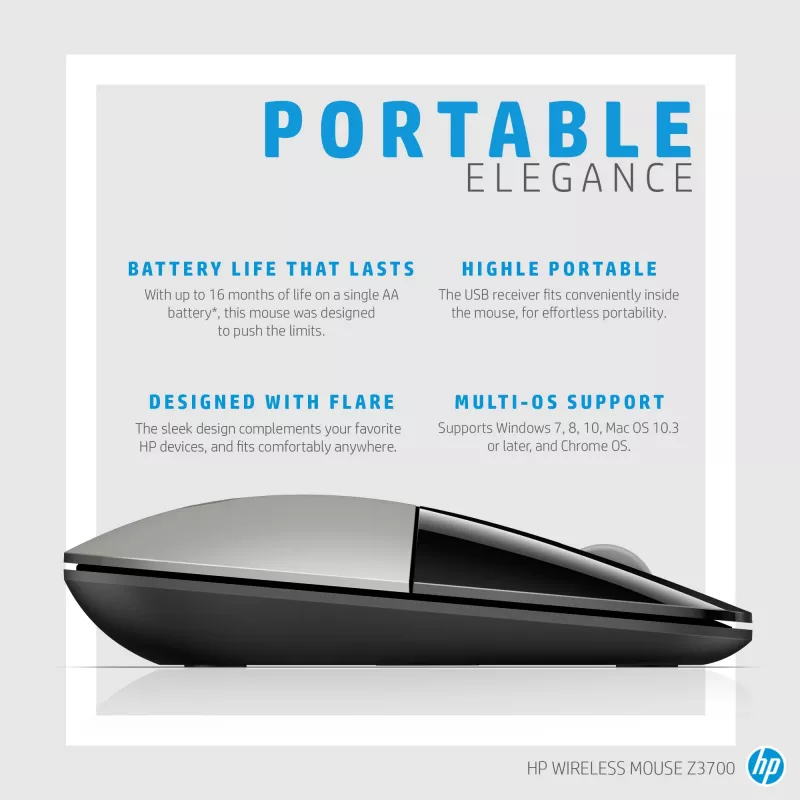 HP Z3700 modrá bezdrôtová myš, obojručná, optická, RF Wireless, 1200 DPI, modrá