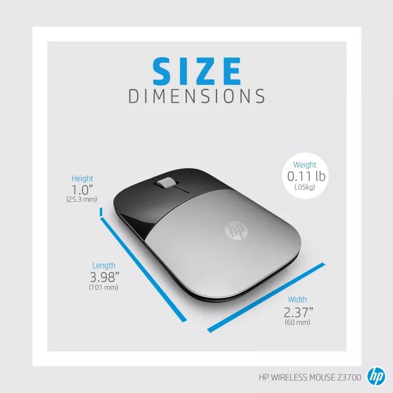 HP Z3700 modrá bezdrôtová myš, obojručná, optická, RF Wireless, 1200 DPI, modrá