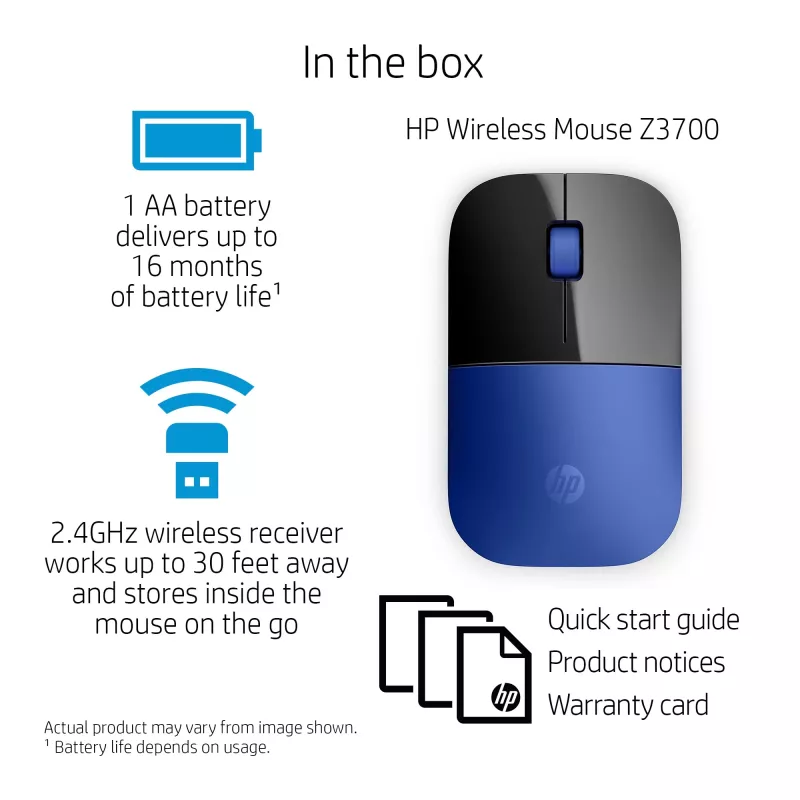 HP Z3700 modrá bezdrôtová myš, obojručná, optická, RF Wireless, 1200 DPI, modrá