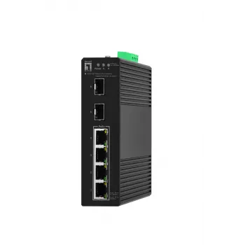 LevelOne Hilbert 6-portový priemyselný Gigabit PoE Smart Lite switch, 2 x SFP, 4 PoE výstupy, 802.3at/af PoE