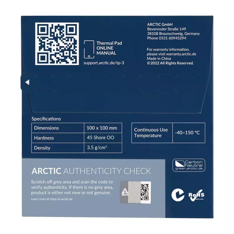 ARCTIC TP-3 Premium Performance teplovodivá podložka 100 x 100 mm, 1,5 mm