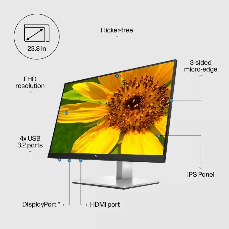 HP E-Series E24 G4 FHD monitor, 60,5 cm (23,8 palca), 1920 x 1080 pixelov, Full HD, LCD, 5 ms, čierny