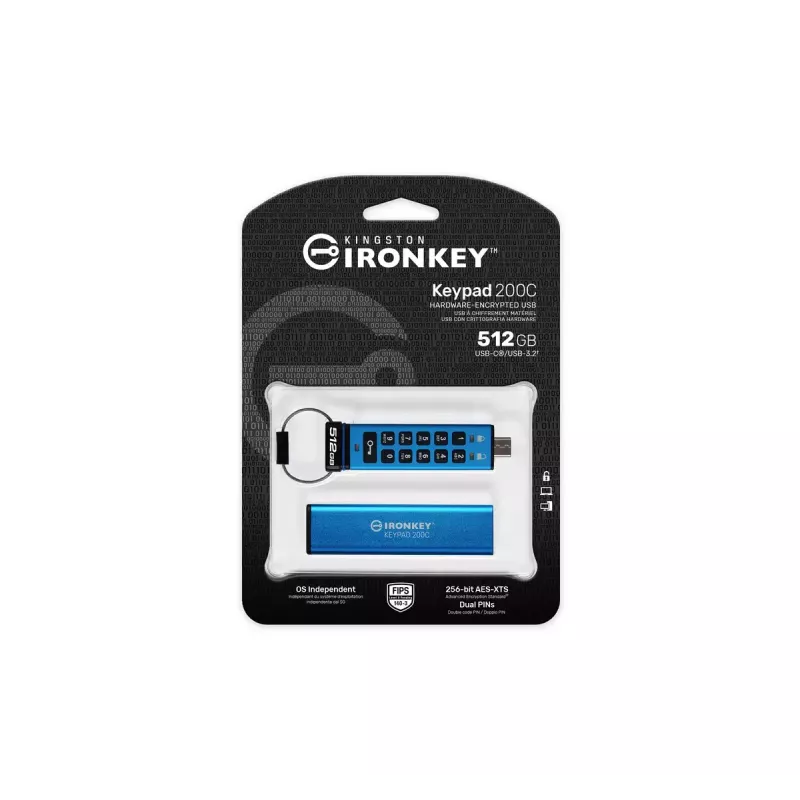 USB KĽÚČ 512GB Kingston IronKey Keypad 200C AES-256 USB-C retail
