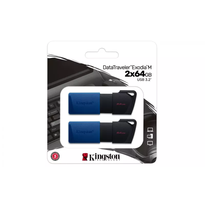 Kingston Technology DataTraveler 64GB USB3.2 Gen 1 Exodia M (čierna + modrá) – 2 kusy
