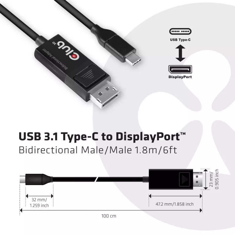 CLUB3D USB Type-C kábel na DP 1.4 8K60Hz M/M 1,8m/5,9ft