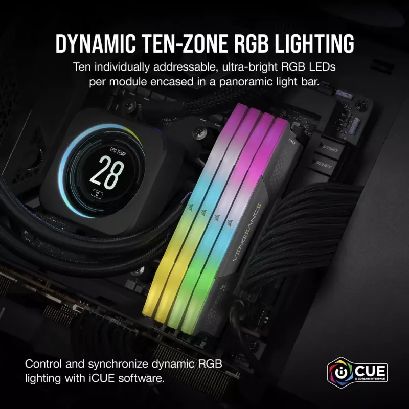 Corsair Vengeance RGB, DDR5-5200, CL40, AMD EXPO - 32 GB dual kit, sivá