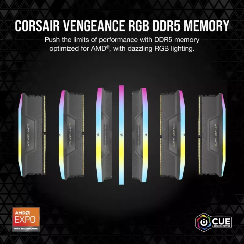Corsair Vengeance RGB, DDR5-5200, CL40, AMD EXPO - 32 GB dual kit, sivá