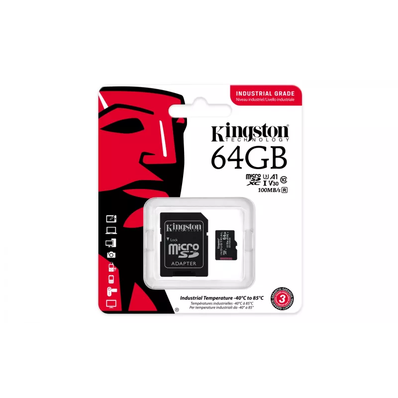 Kingston Technology 64 GB microSDXC Industrial C10 A1 pSLC karta + SD adaptér