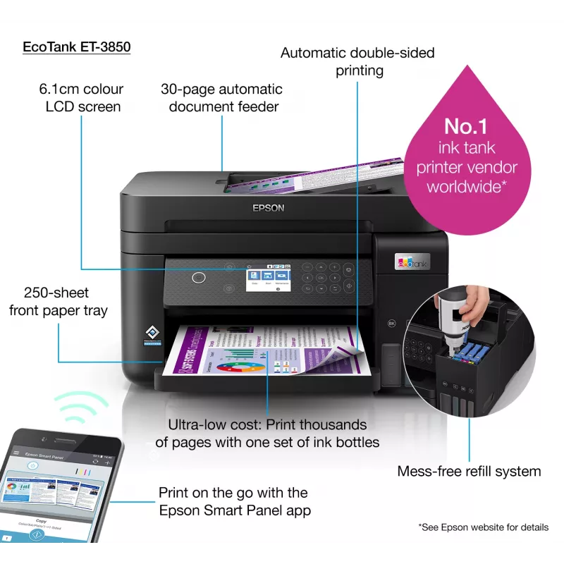 Epson EcoTank ET-3850 Inkjet A4 4800 x 1200 DPI 33 ppm Wi-Fi