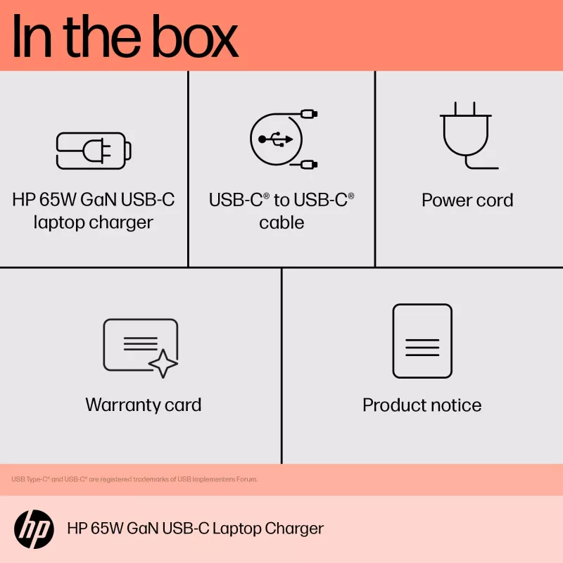 HP 600Q7AA 65 W GaN USB-C nabíjačka na notebook, 2 × USB-C, 20 V, čierna
