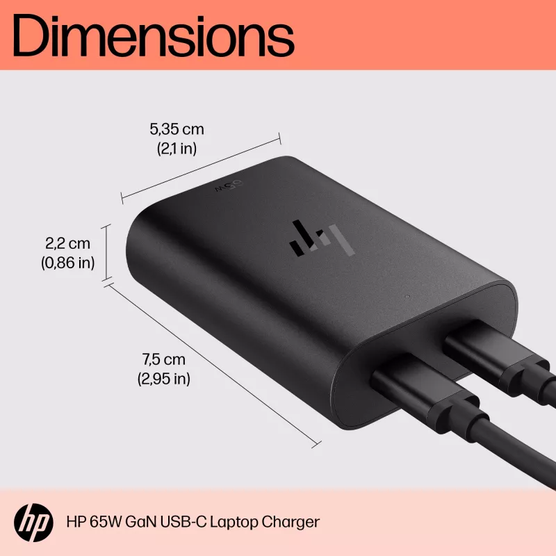 HP 600Q7AA 65 W GaN USB-C nabíjačka na notebook, 2 × USB-C, 20 V, čierna