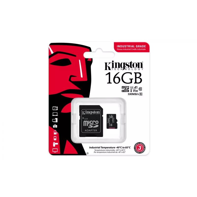 Kingston Technology 16GB microSDHC Industrial C10 A1 pSLC karta + SD adaptér