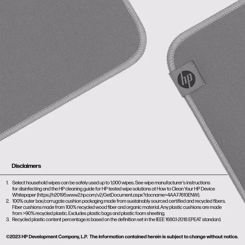 HP 100 dezinfikovateľná podložka pod myš, sivá, jednofarebná, polyester, guma
