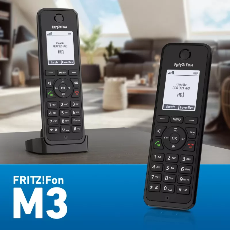 DECT telefón FRITZ Fon M3 bezdrôtový mobilný telefón identifikácia volajúceho čierny