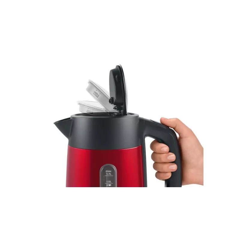 Rýchlovarná kanvica Bosch TWK4P434 — 1,7 l, 2400 W, čierna/červená
