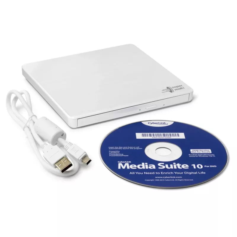 HITACHI-LG DATA STORAGE tenká prenosná DVD mechanika - Gp60nw60 - USB 2.0 - biela