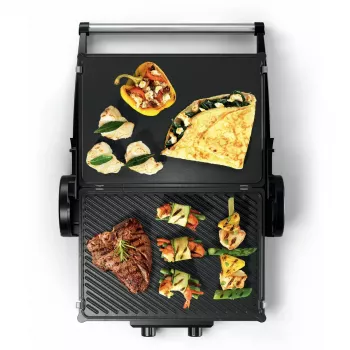 Kontaktný gril Bosch TCG4104 — 2000 W, obdĺžnikový, nastaviteľný termostat, grilovacia plocha 328×238 mm, červený