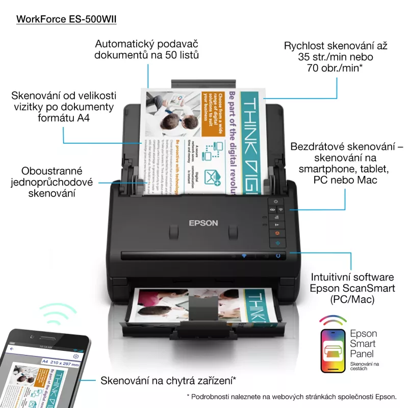 Epson WorkForce ES-500WII skener dokumentov 600 x 600 dpi A4 čierny
