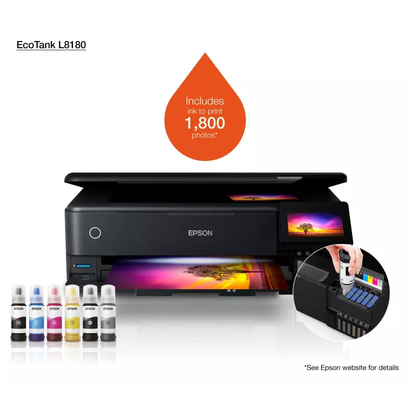 Multifunkčná atramentová tlačiareň Epson EcoTank L8180 — A3+, farba, 5760x1440 DPI, 32 ppm, duplex, Wi‑Fi, Ethernet