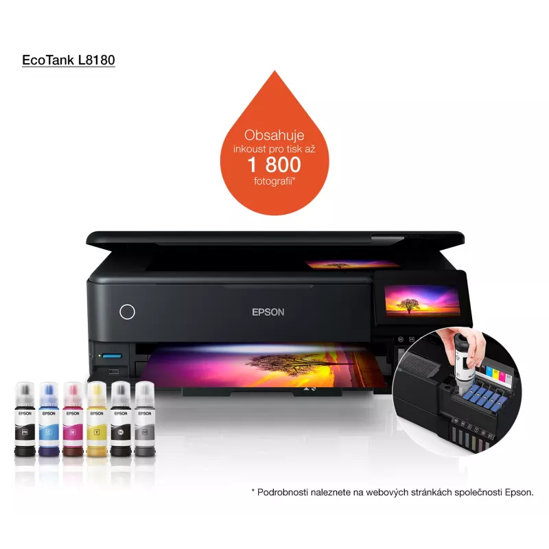 Multifunkčná atramentová tlačiareň Epson EcoTank L8180 — A3+, farba, 5760x1440 DPI, 32 ppm, duplex, Wi‑Fi, Ethernet