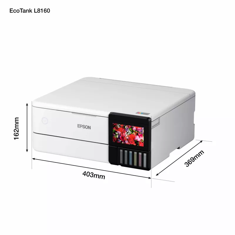 Multifunkčná atramentová tlačiareň Epson EcoTank L8160 — farebná tlač, 5760x1440 DPI, 32 ppm, A4, Wi‑Fi, duplex