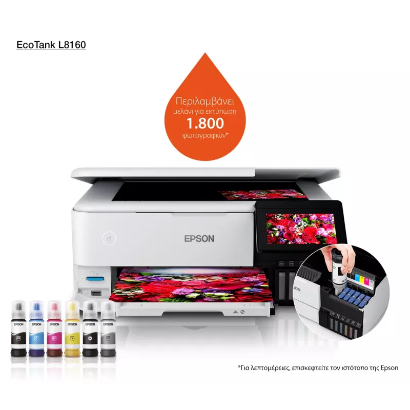 Multifunkčná atramentová tlačiareň Epson EcoTank L8160 — farebná tlač, 5760x1440 DPI, 32 ppm, A4, Wi‑Fi, duplex