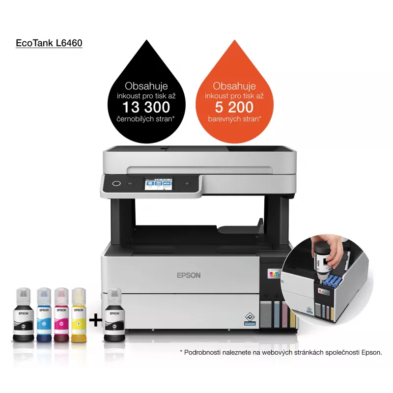 Multifunkčná tlačiareň Epson EcoTank L6460 — atramentová farebná, 4800x1200 dpi, 37 ppm, A4 duplex, Wi‑Fi, Ethernet