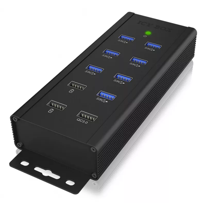 ICY BOX IB-HUB1703-QC3 USB 3.2 Gen 1 (3.1 Gen 1) Type-B 5000 Mbit/s čierny