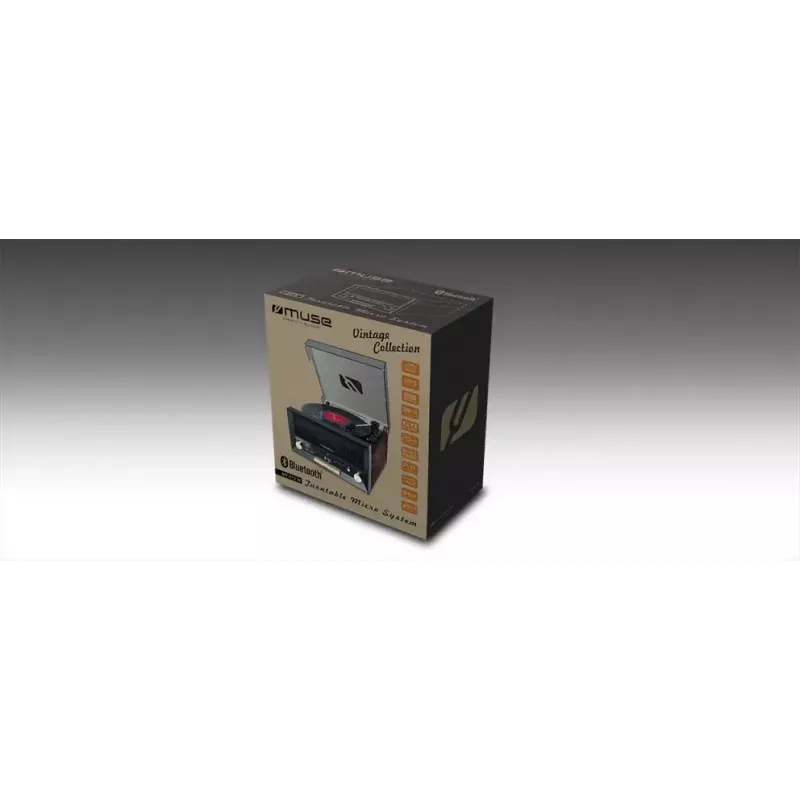 Muse MT-112 W gramofónový mikrosystém s CD, USB, Bluetooth, rádiom FM, 33/45/78 ot./min, hnedý