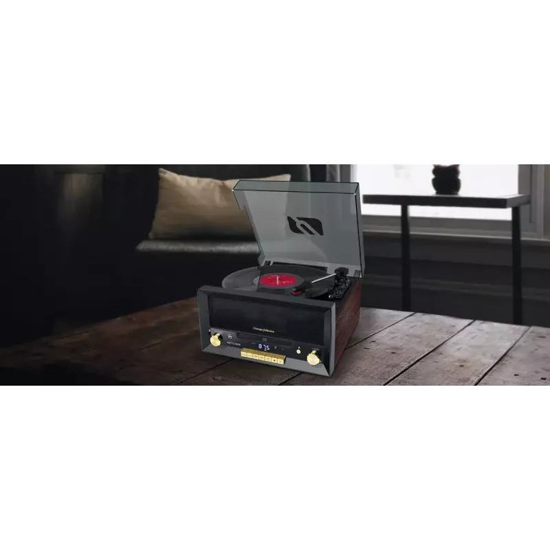 Muse MT-112 W gramofónový mikrosystém s CD, USB, Bluetooth, rádiom FM, 33/45/78 ot./min, hnedý