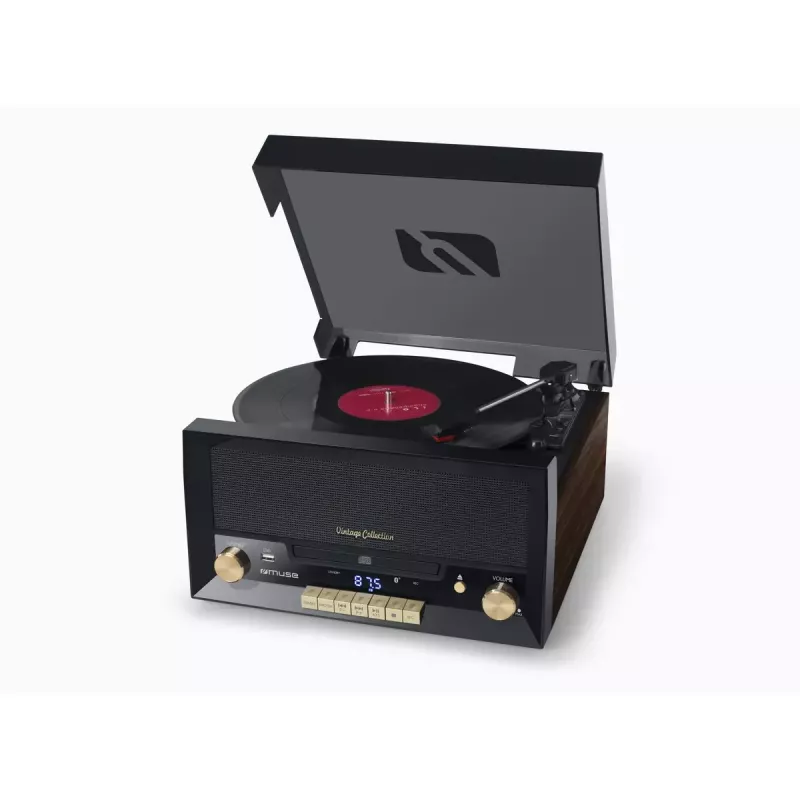 Muse MT-112 W gramofónový mikrosystém s CD, USB, Bluetooth, rádiom FM, 33/45/78 ot./min, hnedý
