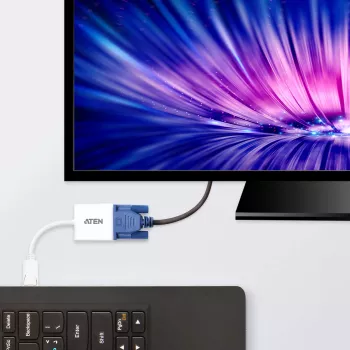 ATEN konvertor DisplayPort na VGA, až do 1920x1200 @60Hz, DisplayPort, VGA (D-Sub), konektor samec, konektor samica, rovný, rovný