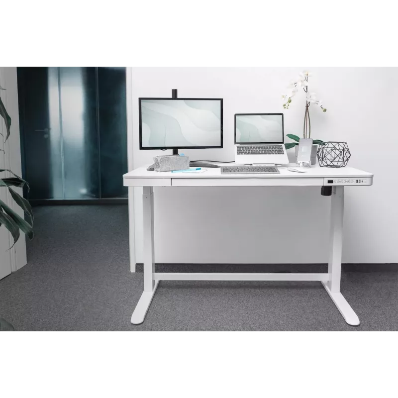 DIGITUS Elektricky výškovo nastaviteľný stôl 120x60x12cm s USB biely