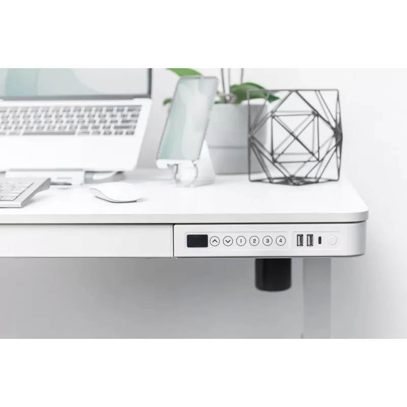 DIGITUS Elektricky výškovo nastaviteľný stôl 120x60x12cm s USB biely