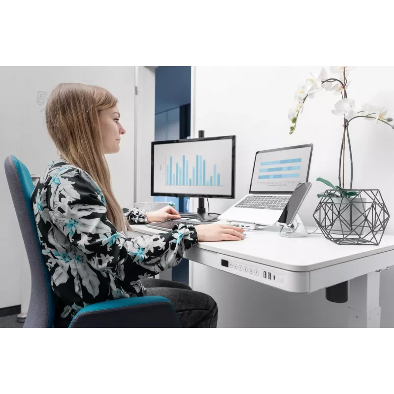 DIGITUS Elektricky výškovo nastaviteľný stôl 120x60x12cm s USB biely