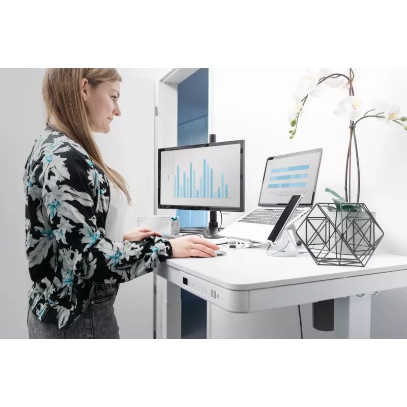 DIGITUS Elektricky výškovo nastaviteľný stôl 120x60x12cm s USB biely