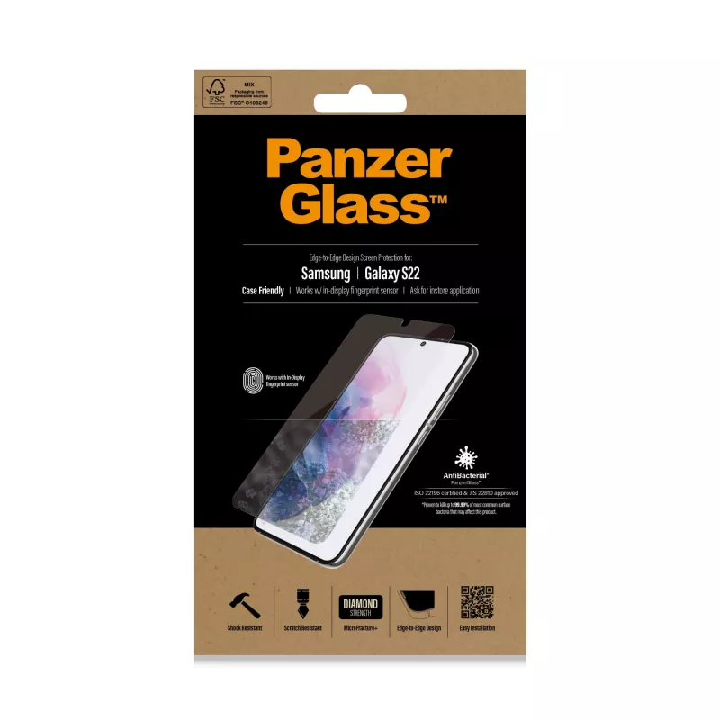 PanzerGlass UltraForce1 7293 ochranné sklo na displej Samsung Galaxy S22, tvrdené, kompatibilné s puzdrami, priehľadné