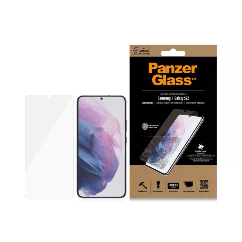 PanzerGlass UltraForce1 7293 ochranné sklo na displej Samsung Galaxy S22, tvrdené, kompatibilné s puzdrami, priehľadné